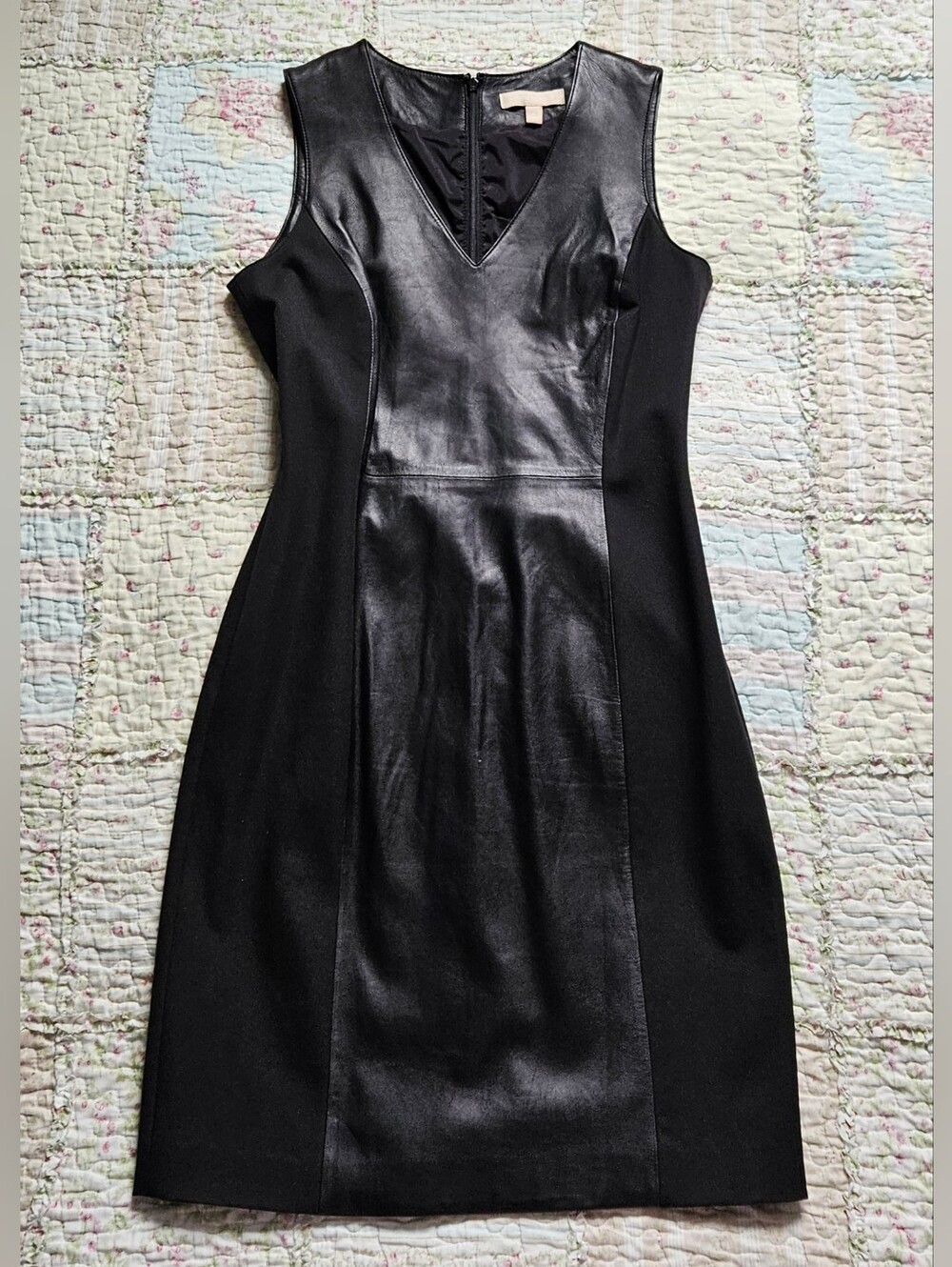 Genuine Leather Sleeveless Sheath Dress - Black